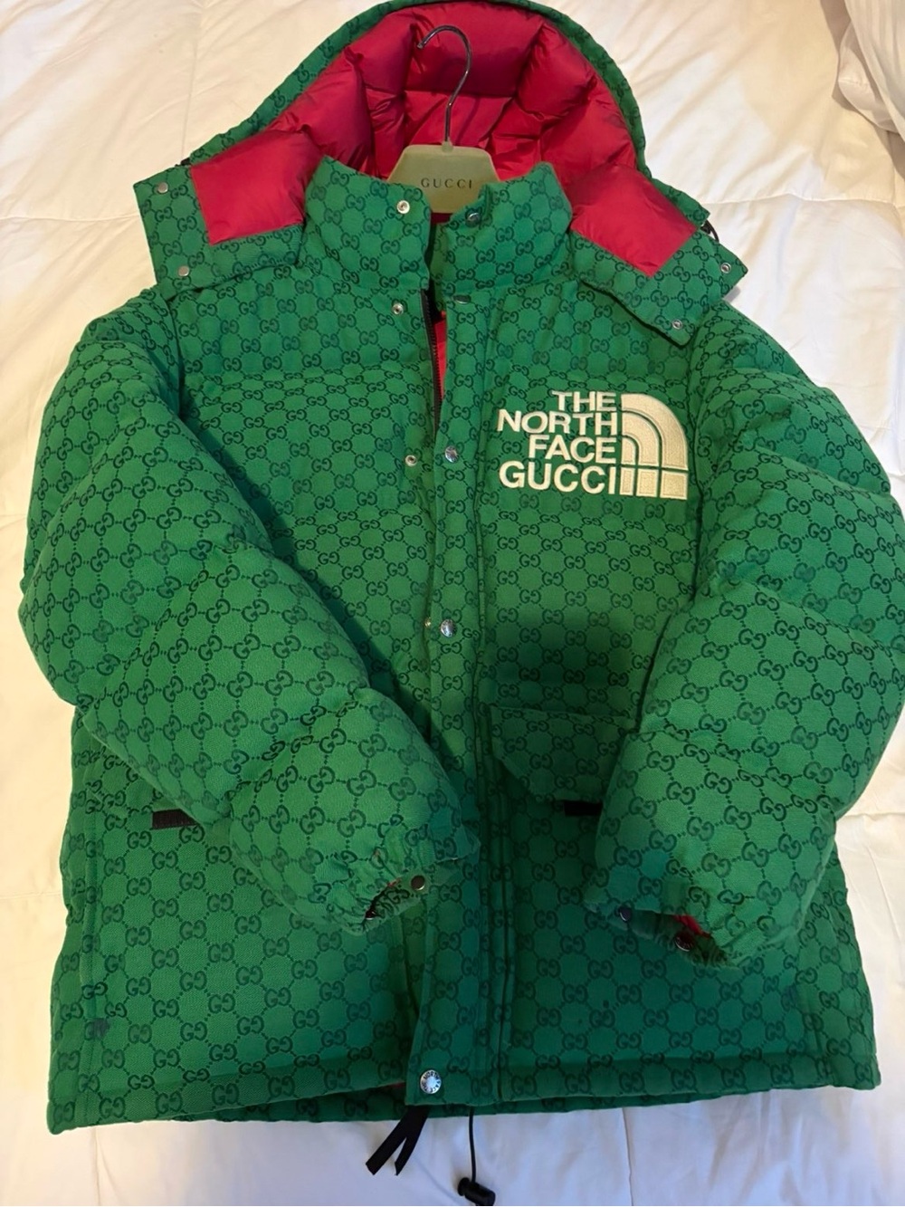 Gucci x The North Face Green Puffer Jacket with Pink Lining